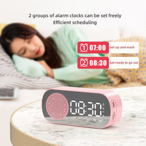 BT Music Alarm Clock Mirror FM Radio LED Digital Clock with Dual Alarm Snooze 24H USB Table Clock Phone Stand