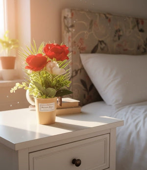 أصيص زهور الورد الأحمر 