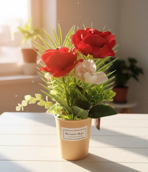 أصيص زهور الورد الأحمر 